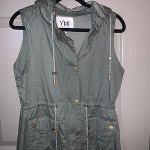 Utility Vest Army Style Olive Green Removable Hood